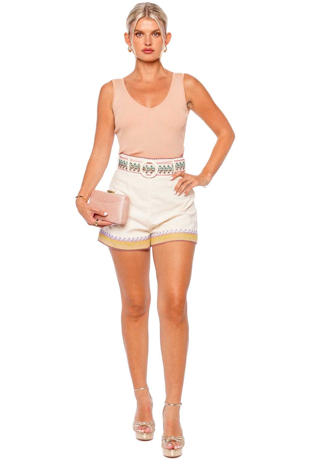 ZIMMERMANN August Embroidered Belted Shorts