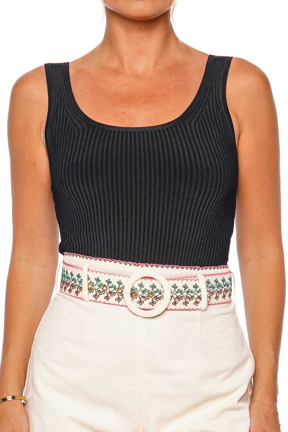 ZIMMERMANN Black Scooped Rib Knit Tank