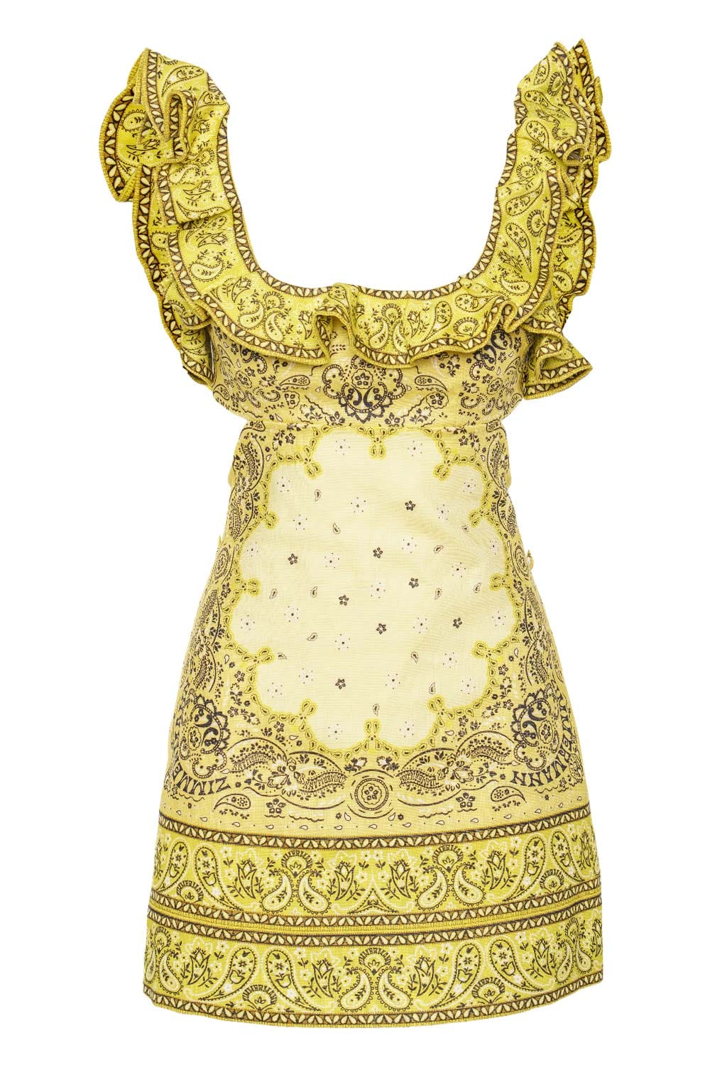 ZIMMERMANN Matchmaker Yellow Bandana Frilled Mini Dress
