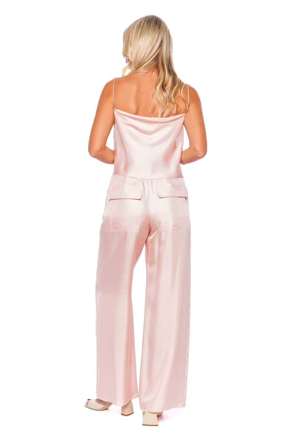 LAPOINTE Light Pink Silk Twill Pleated Pant