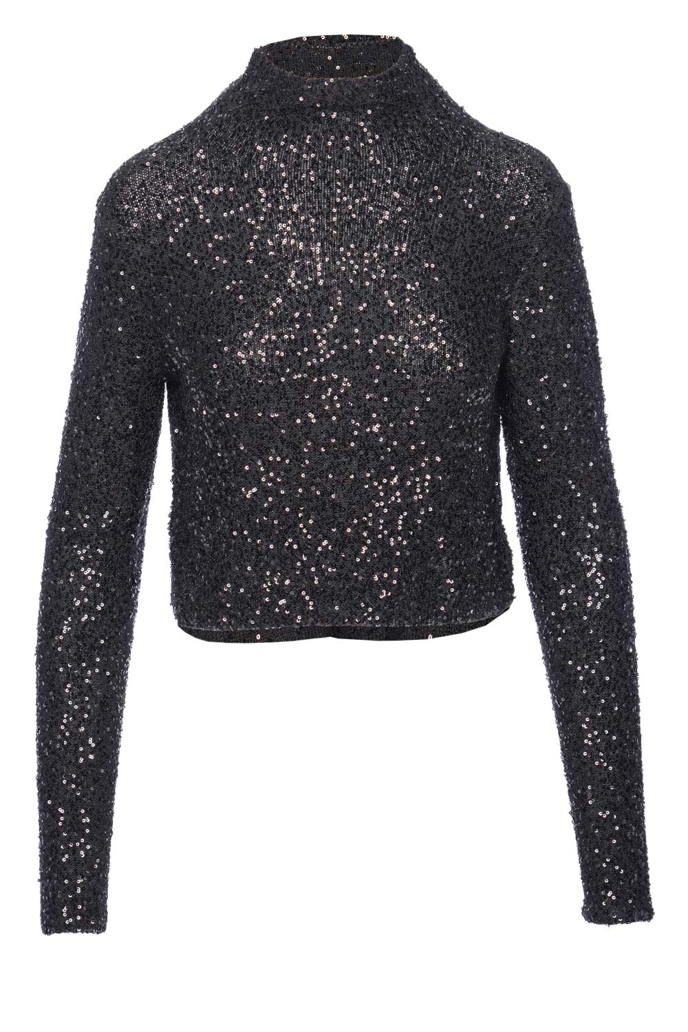 LAPOINTE Sequin Cashmere Silk Cropped Mock Neck Top