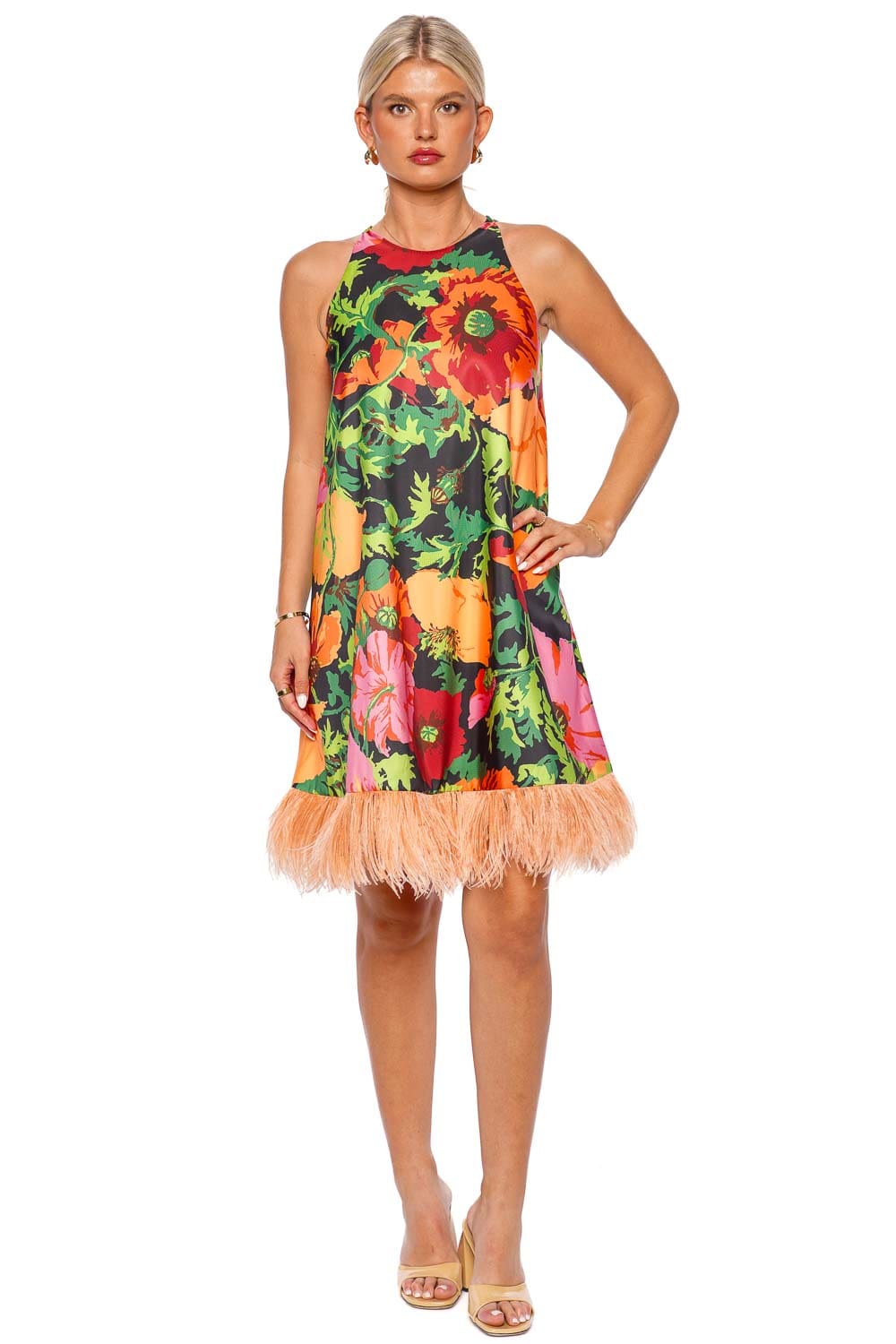 La Double J La Fenice Wonderland Feathered Mini Dress
