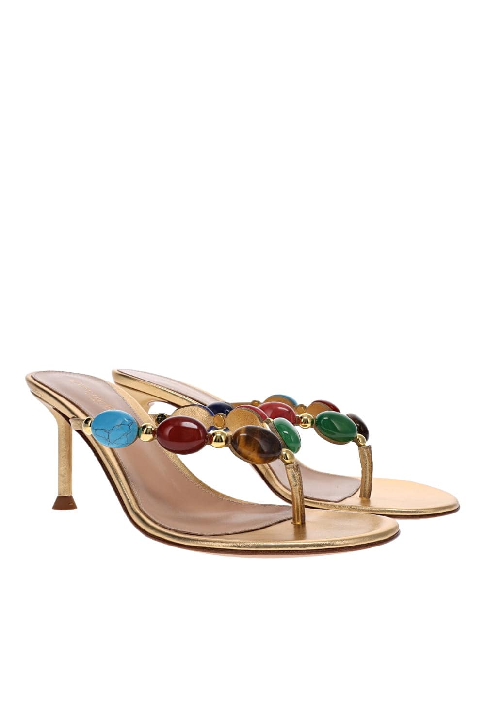 Gianvito Rossi Shanti Jewel Stone Gold Leather Mule