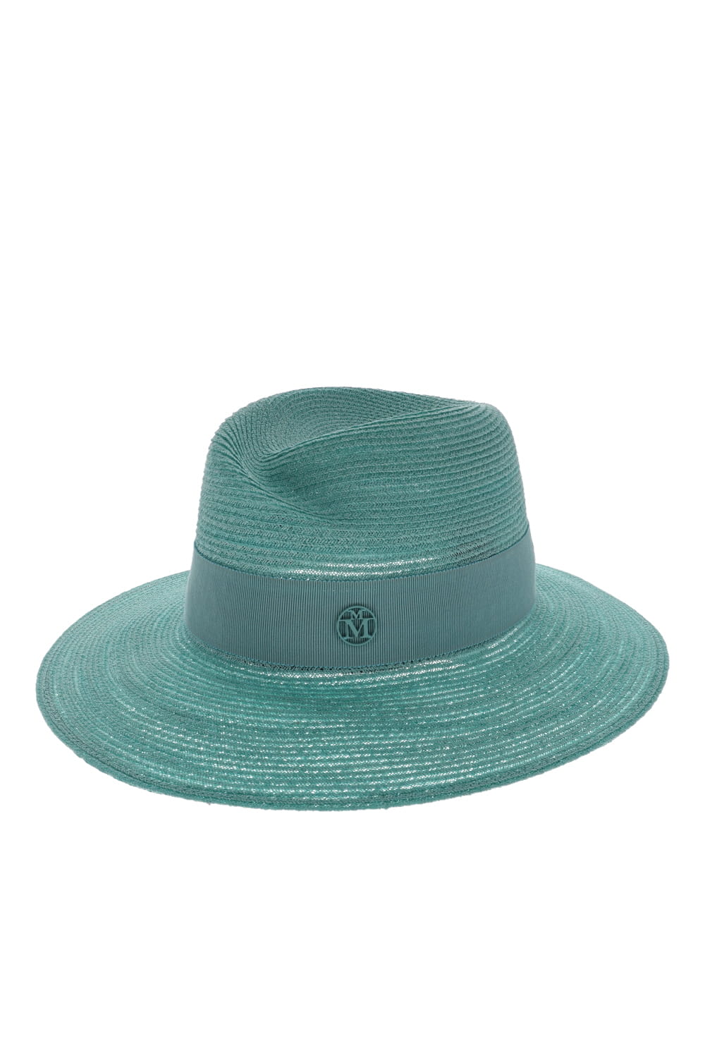 MAISON MICHEL Virginie Aqua Blue Straw Fedora Hat
