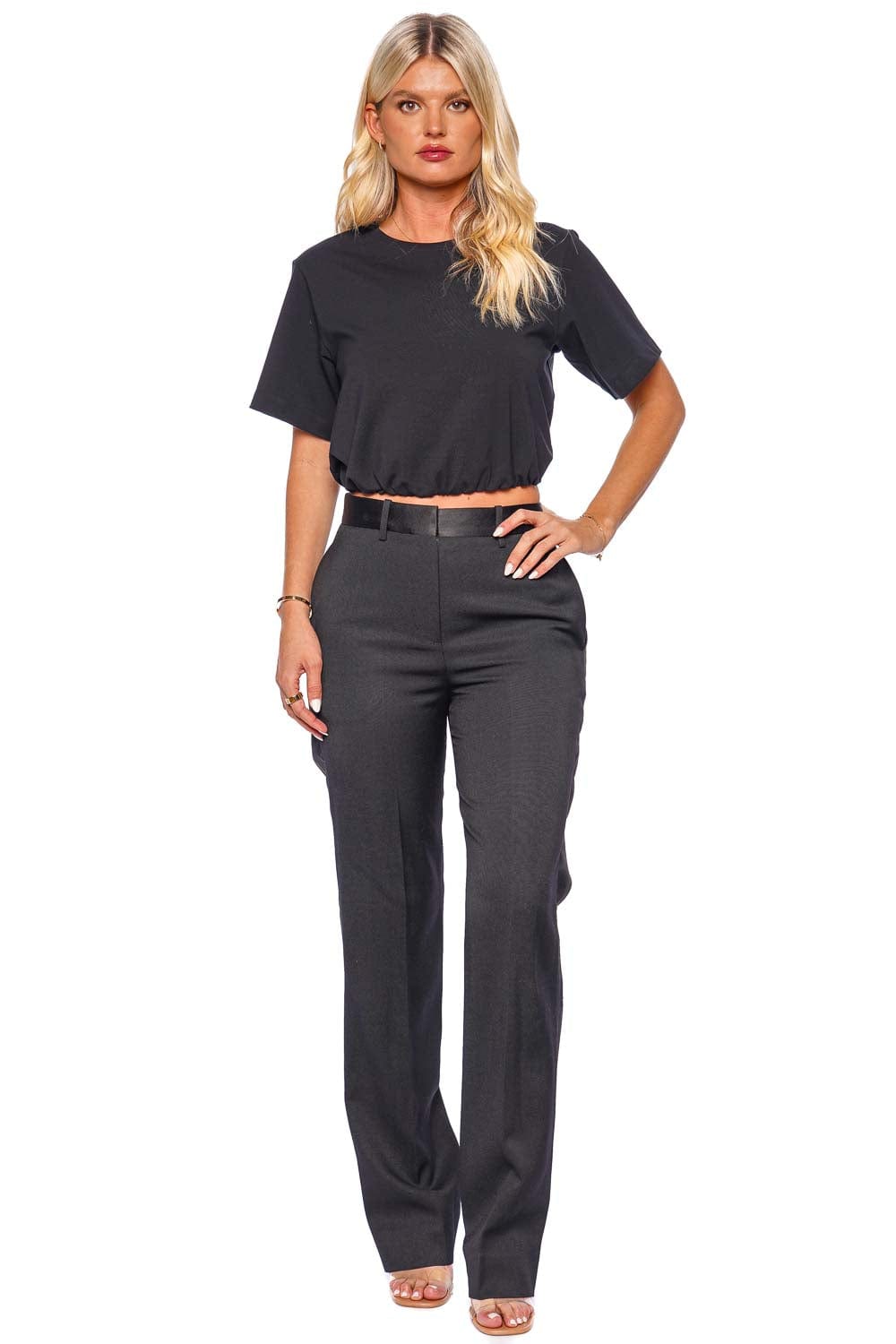 Victoria Beckham Black Pleated Tapered Trouser