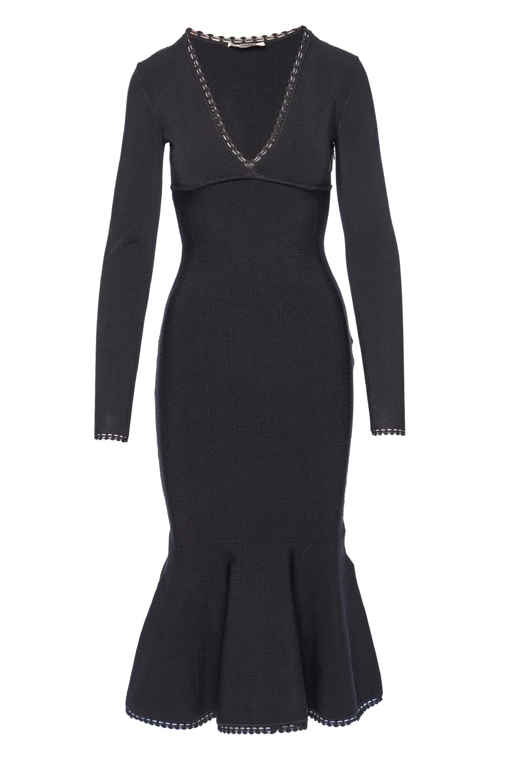 Victoria Beckham Black Long Sleeve V Neck Mid Dress
