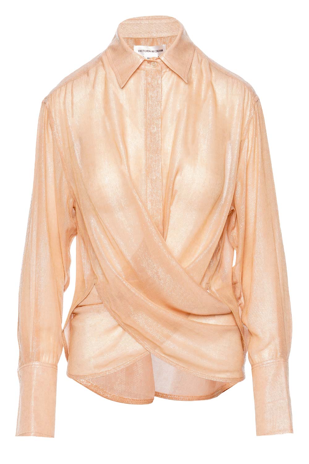 Victoria Beckham Rosewater Lurex Silk Wrap Front Blouse