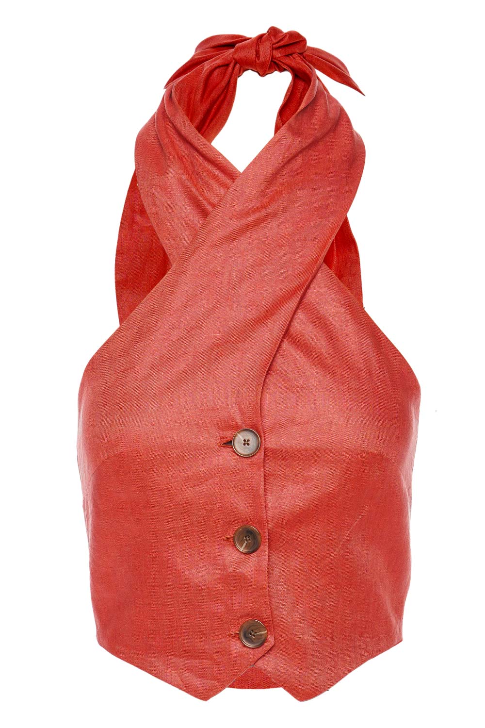 Matthew Bruch Twist Button Up Vest 24RES2053 TL Terracotta Linen