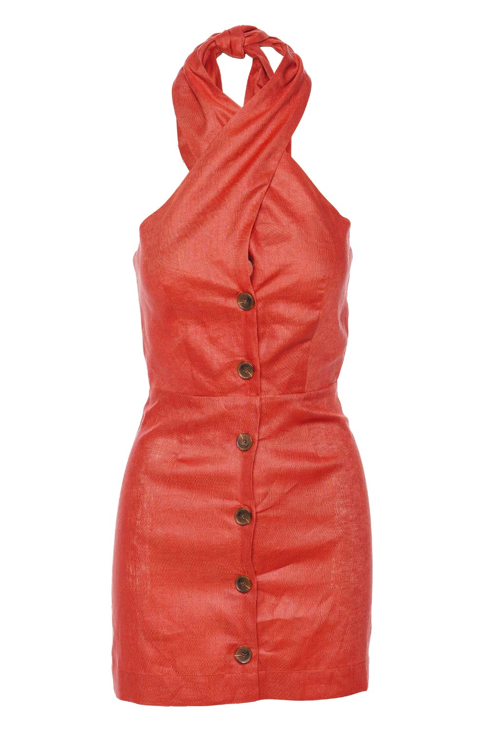 Matthew Bruch Twist Button Up Mini Dress 24RES1065 TL Terracotta Linen