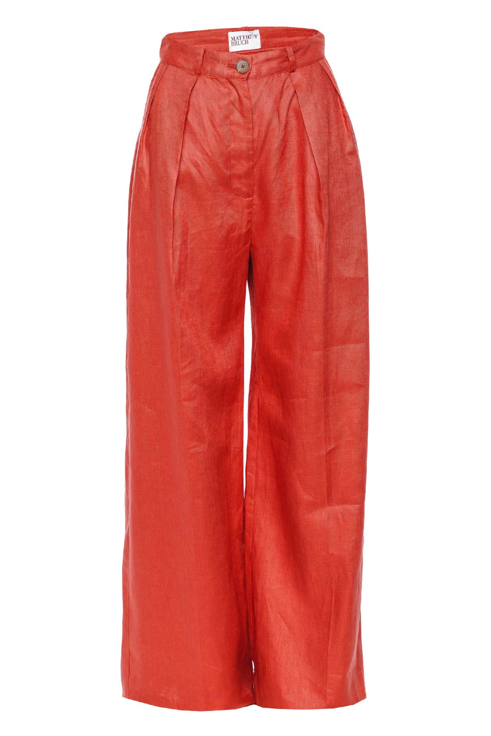 Matthew Bruch Terracotta Linen Button Pleated Trouser