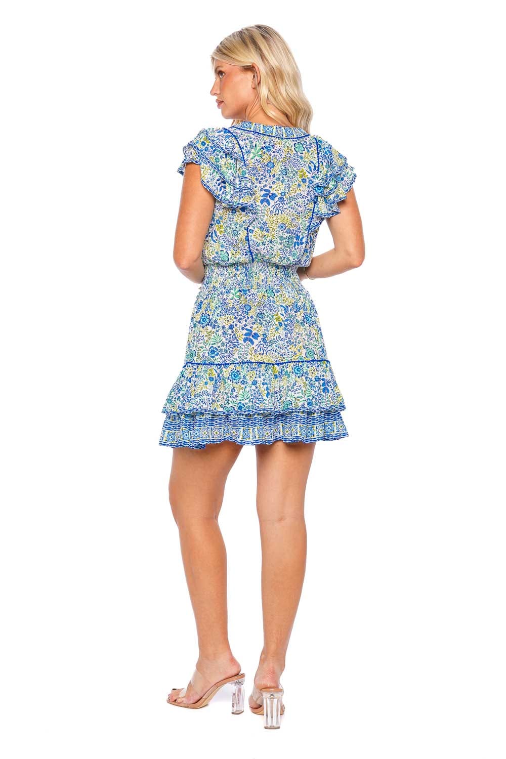 Poupette St Barth Camila White Blue Nature Mini Dress