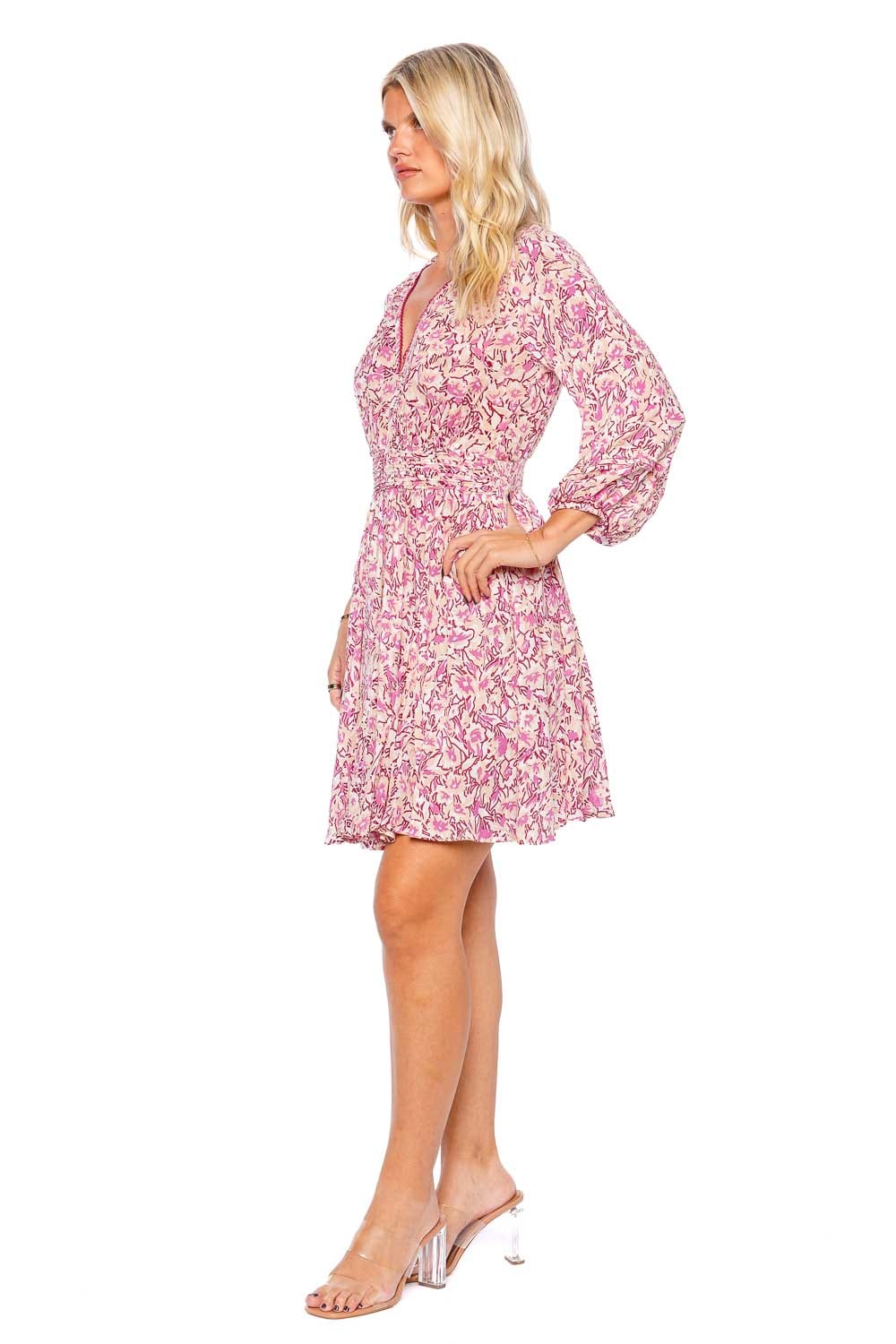 Poupette St Barth Anabelle Pink Graffiti Long Sleeve Mini Dress