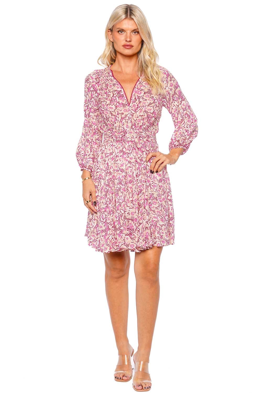 Poupette St Barth Anabelle Pink Graffiti Long Sleeve Mini Dress