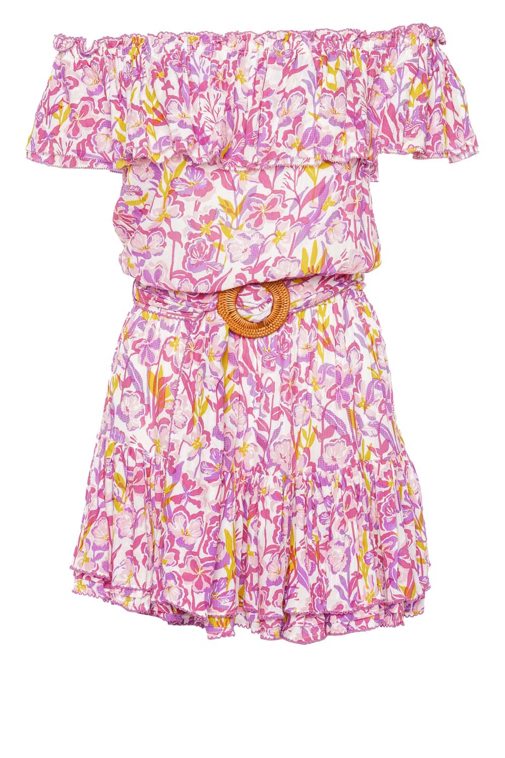 Poupette St Barth Bella Pink Shadow Off Shoulder Mini Dress