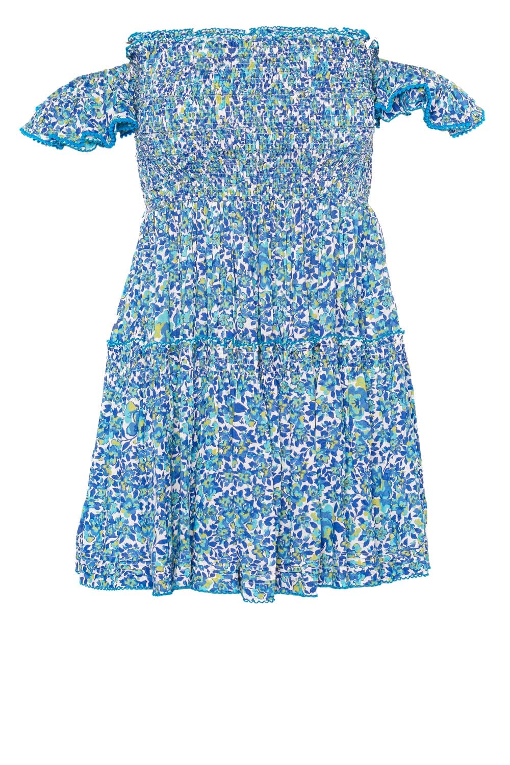 Poupette St Barth Aurora Blue Net Smocked Mini Dress