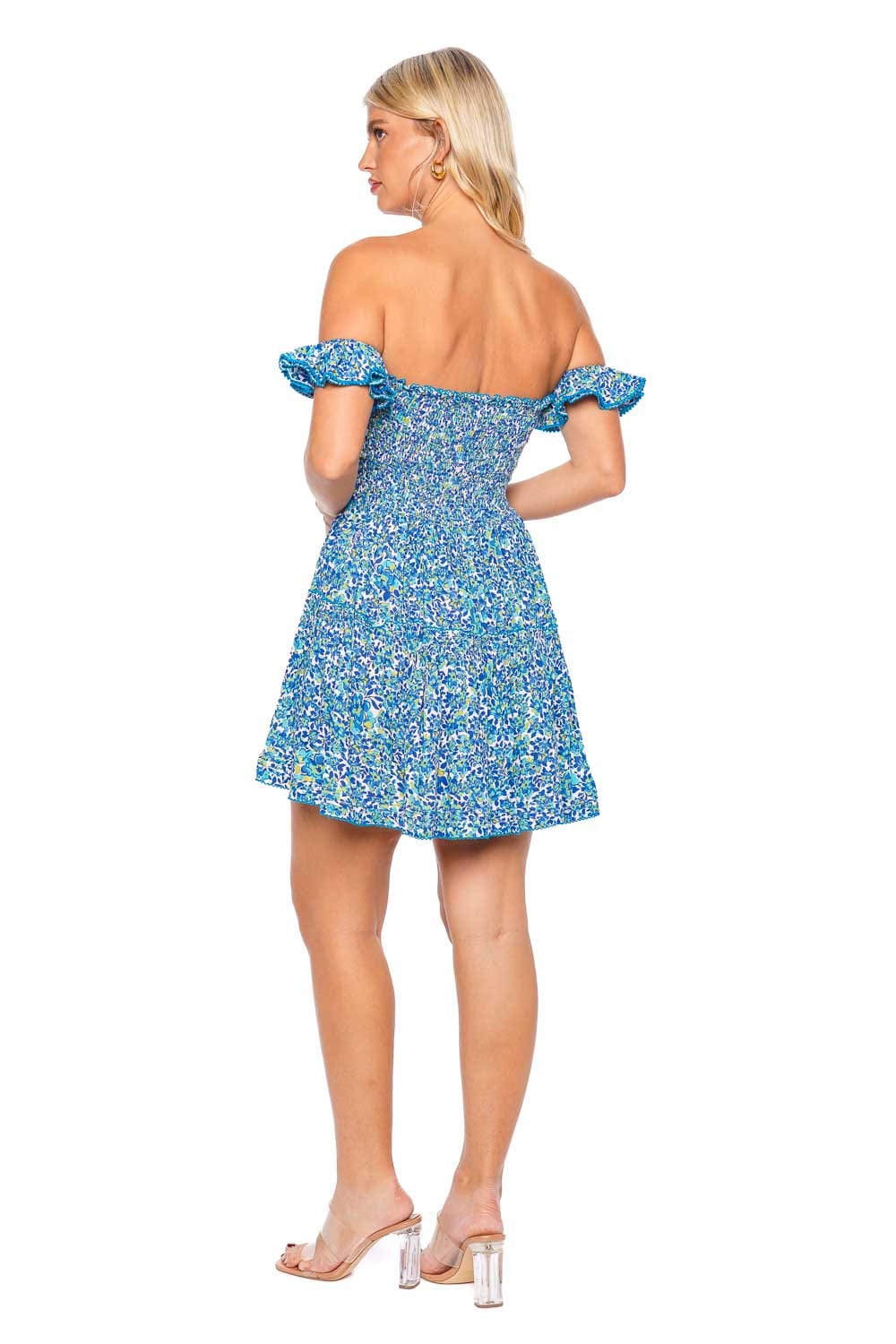 Poupette St Barth Aurora Blue Net Smocked Mini Dress