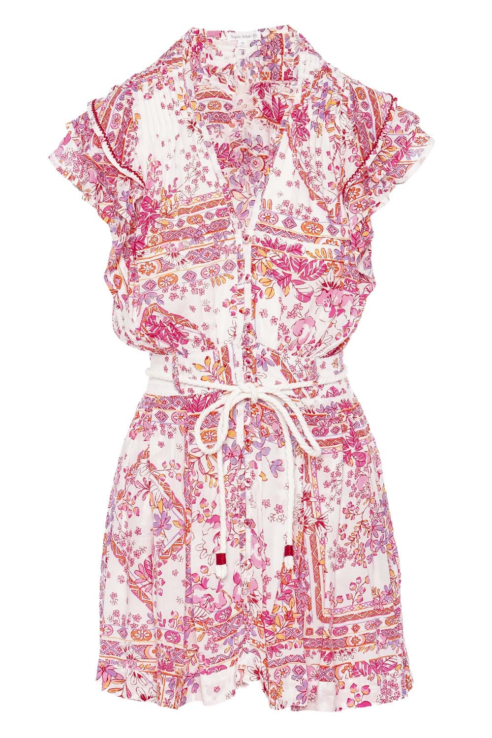 Poupette St Barth Bice Pink Foulard Ruffled Mini Dress