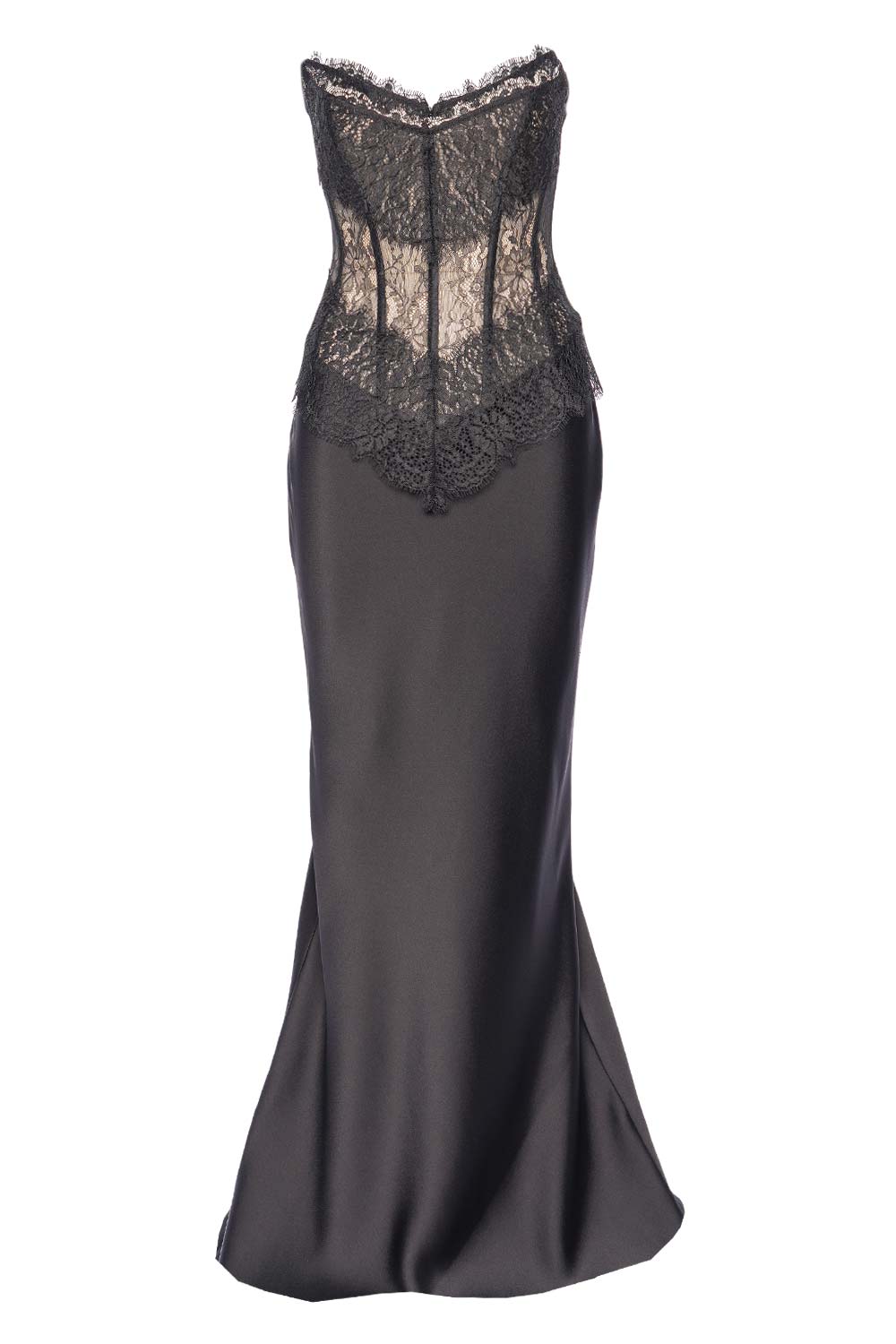 Rasario Black Lace Corset Strapless Maxi Dress