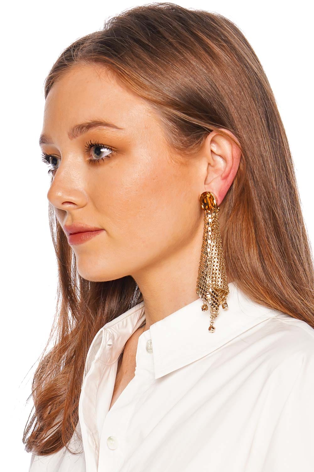 Paco Rabanne Gold Pixel Crystal Mesh Drop Earrings