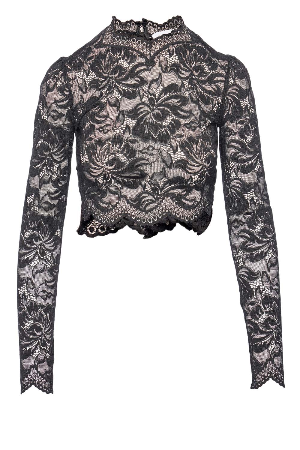 Paco Rabanne Haut Black Lace Long Sleeve Cropped Top