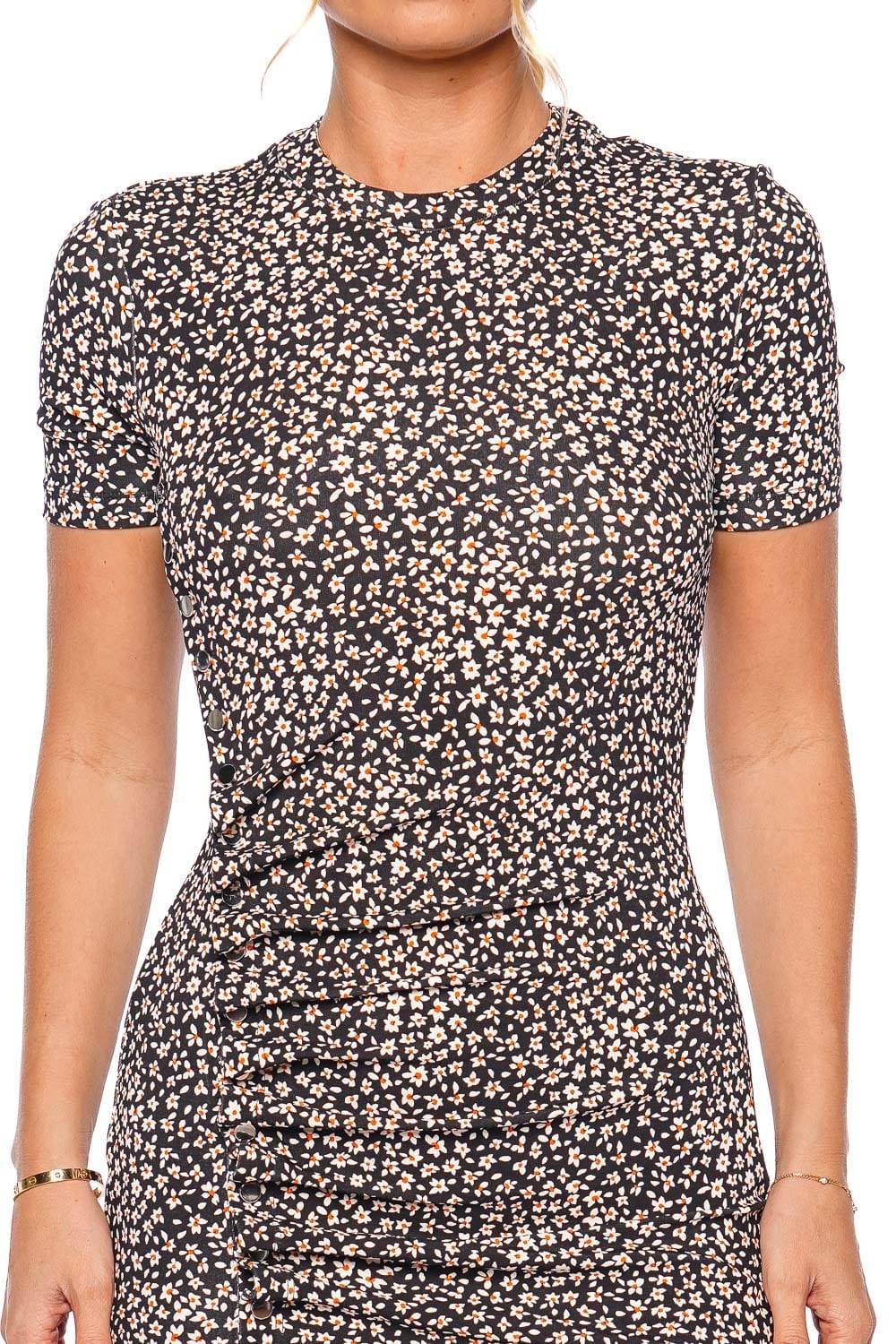 Paco Rabanne Floral Buttoned Jersey Mini Dress