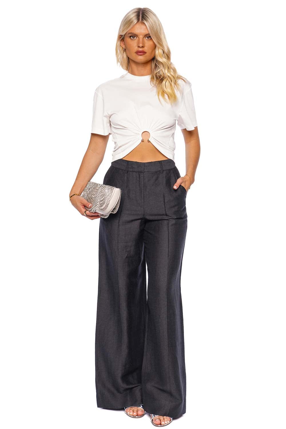 Paco Rabanne Gathered Ring Cotton Cropped Tee