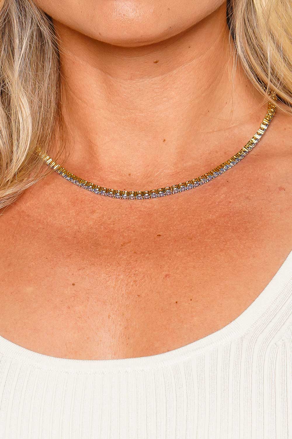 Crystal Haze Jewelry Serena Adriatic Blue Crystal Tennis Necklace