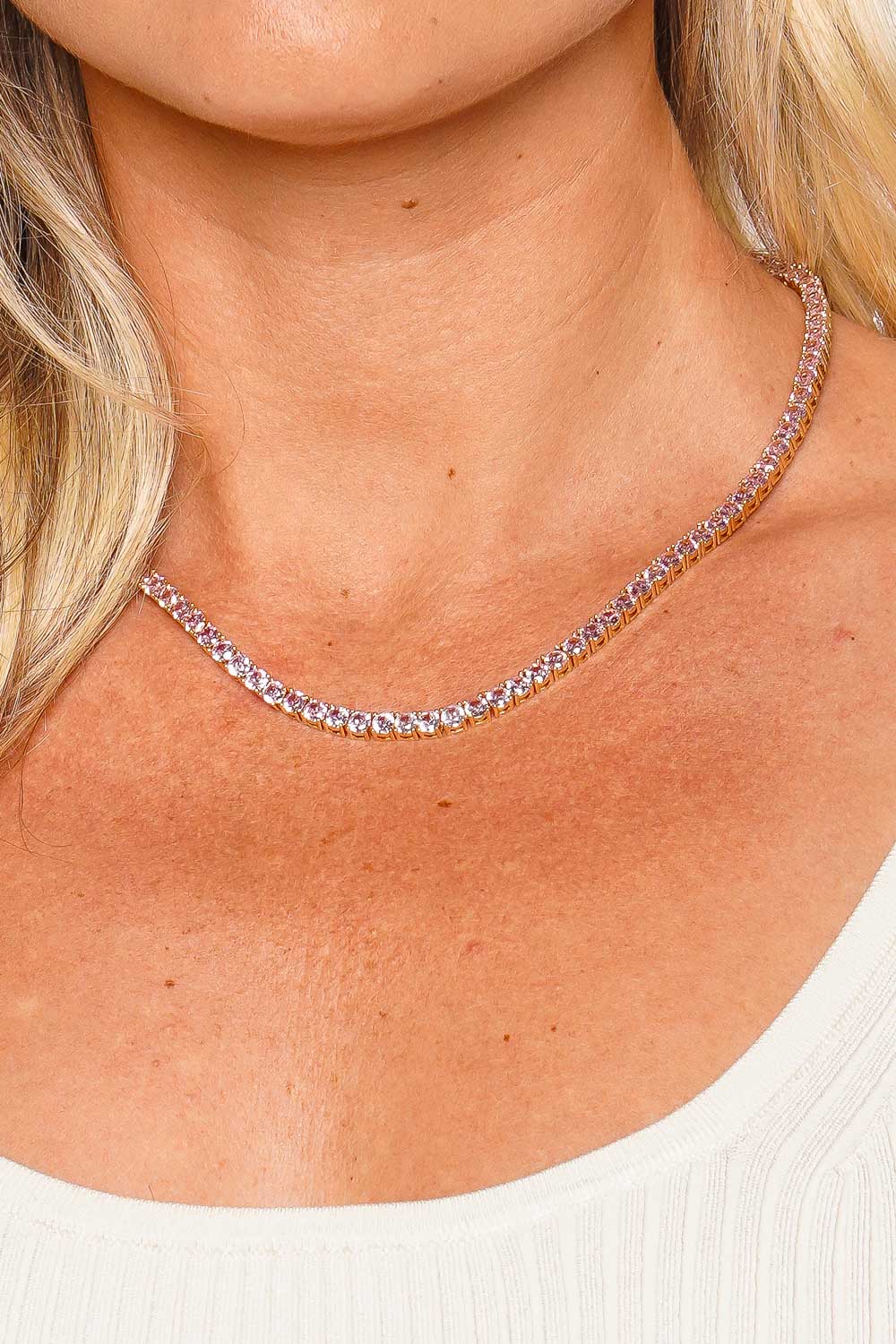 Crystal Haze Jewelry Serena Bubblegum Crystal Tennis Necklace