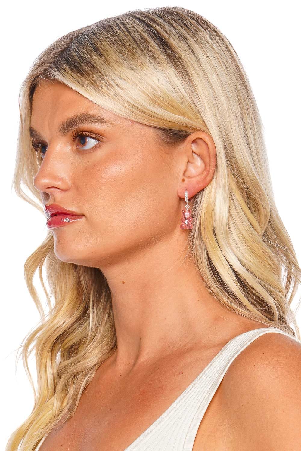 Crystal Haze Jewelry Nostalgia Bear Bubblegum Pave Hoop Earrings