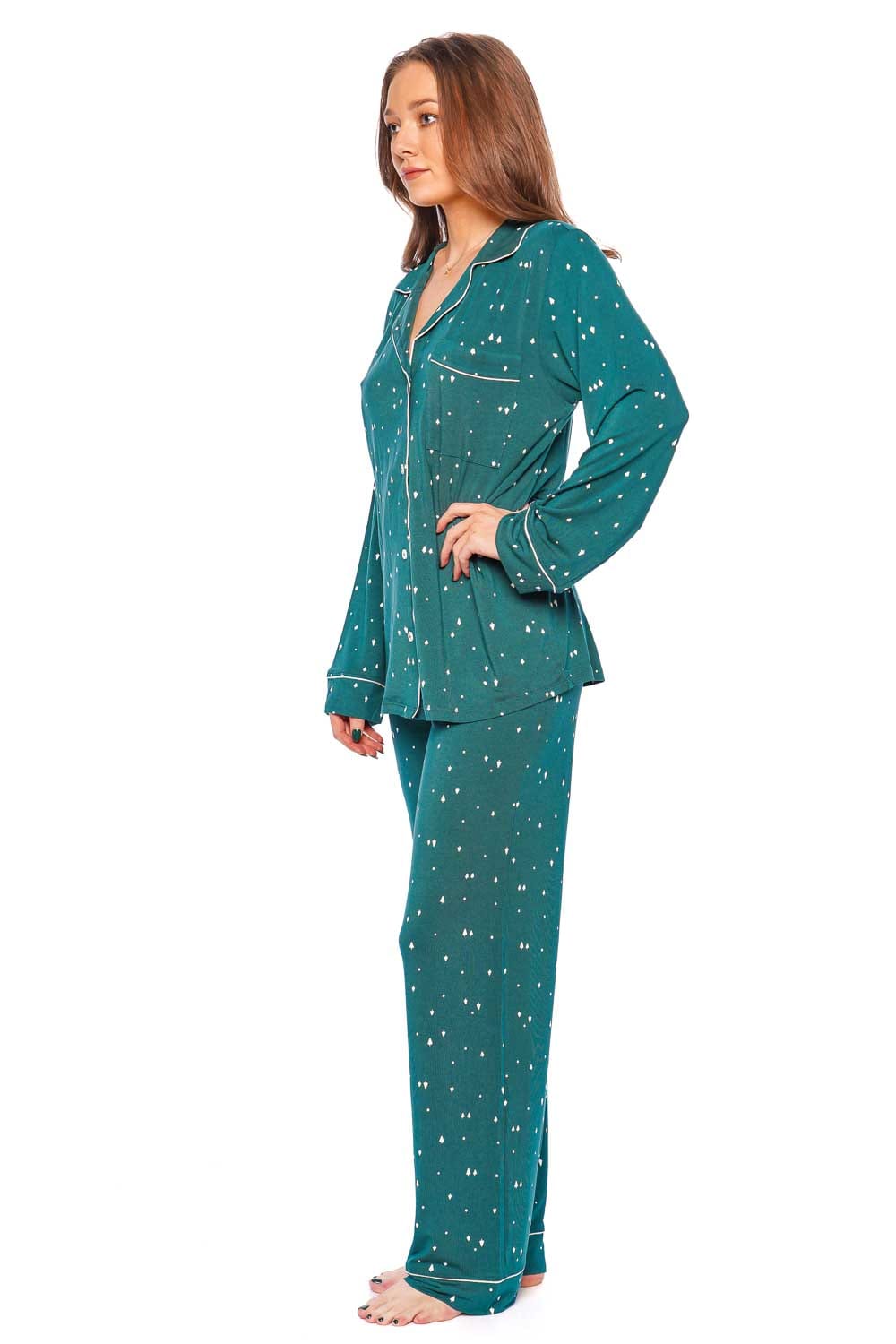 Eberjey THE LONG PJ SET GISELE PRINT PJ1141 FOREST-EVERGREEN/BONE