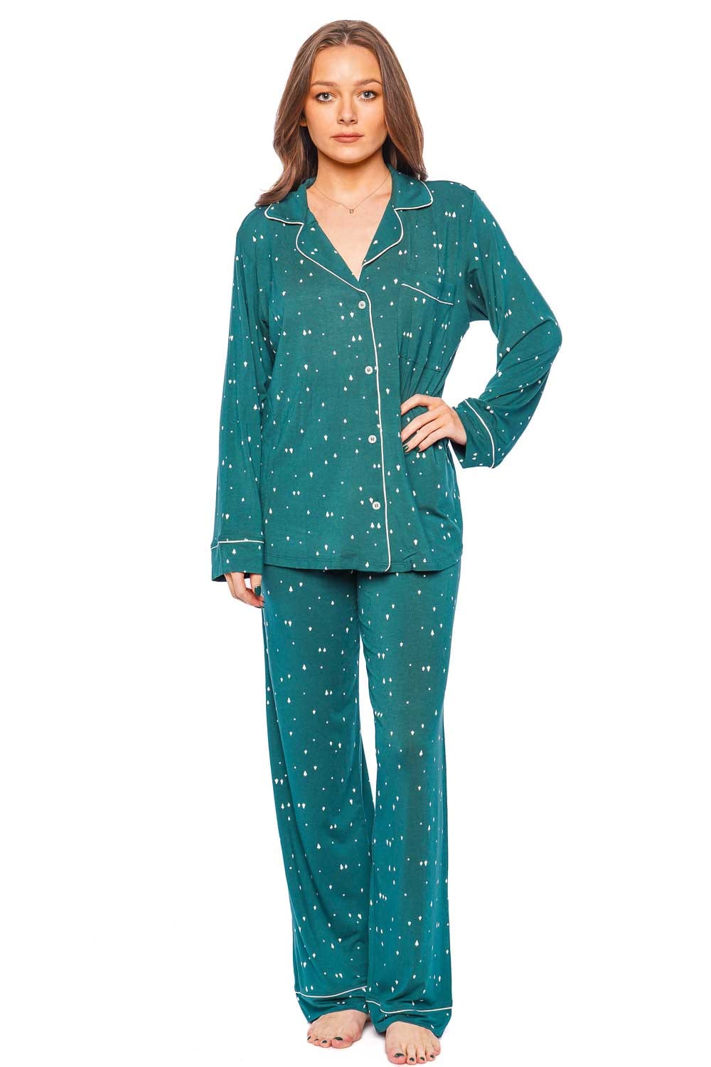 Eberjey THE LONG PJ SET GISELE PRINT PJ1141 FOREST-EVERGREEN/BONE