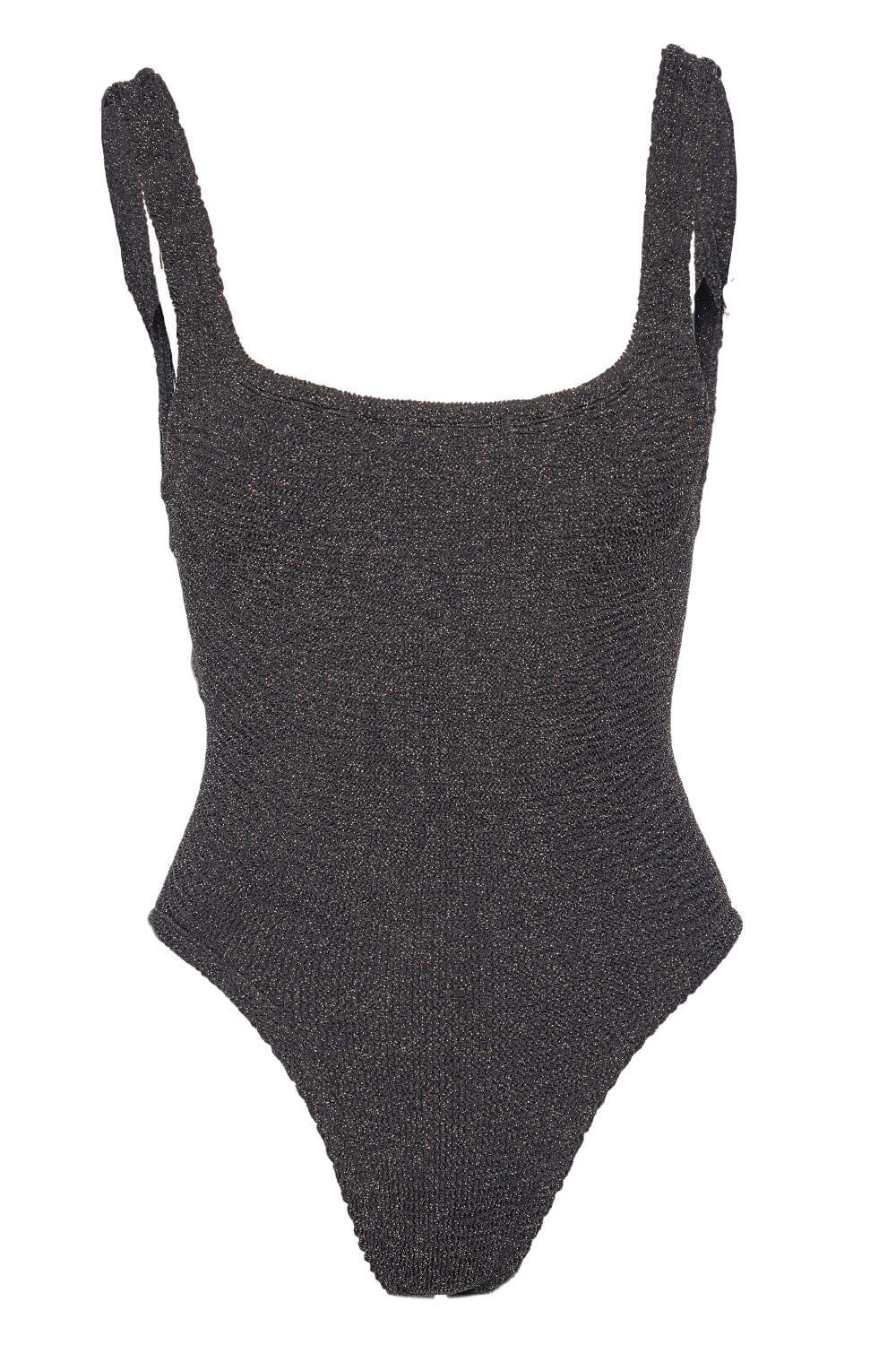 Hunza G Black Shimmer Square Neck One Piece Swimsuit