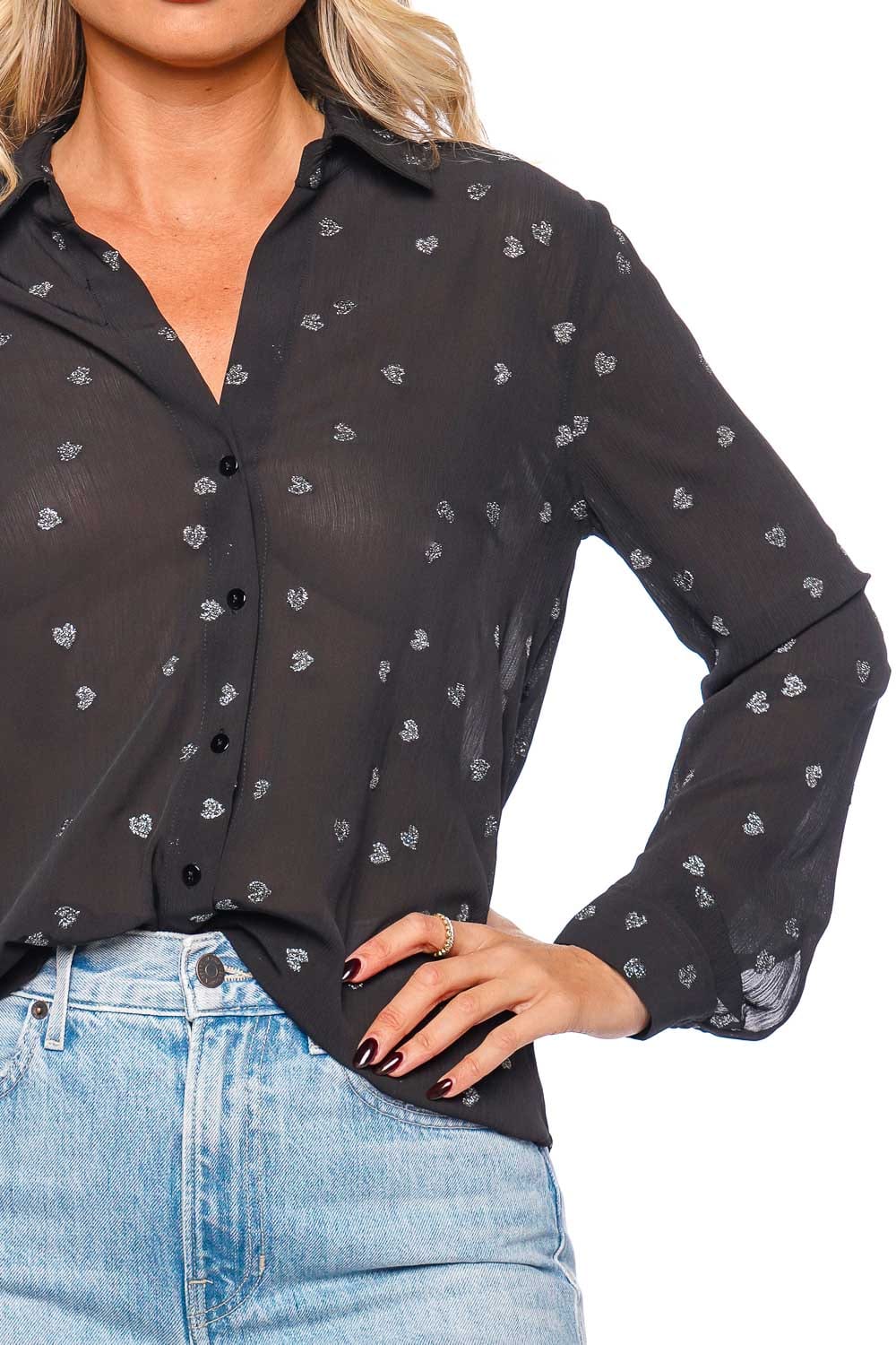 L'AGENCE Laurent Scattered Heart Button Down Shirt