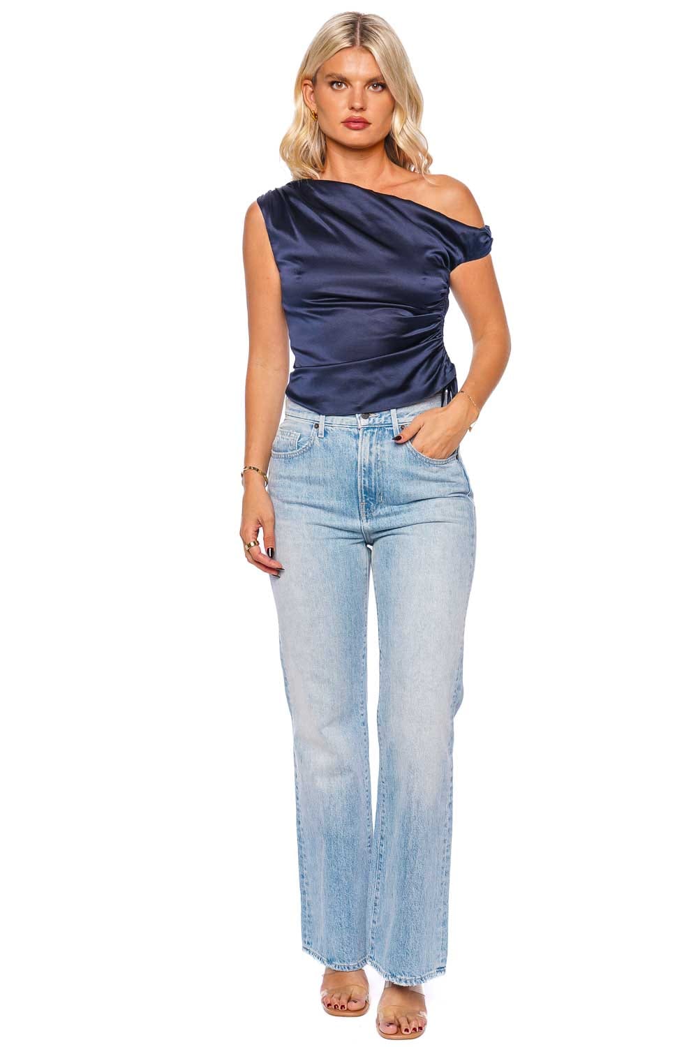 Veronica Beard Dione One Shoulder Ruched Top