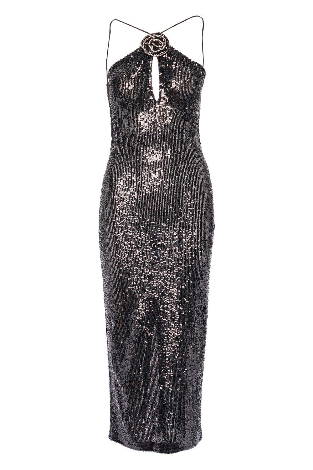 The New Arrivals by Ilkyaz Ozel Flore Rose Sequined Halter Maxi Dress