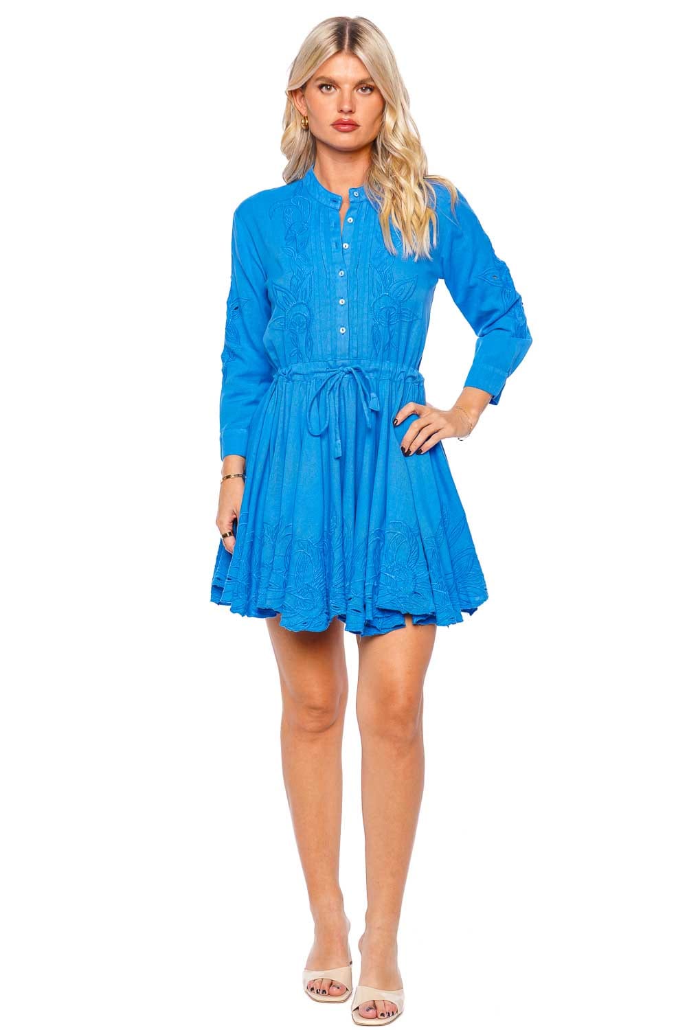 JULIET DUNN Klein Blue Embroidered Mini Beach Dress