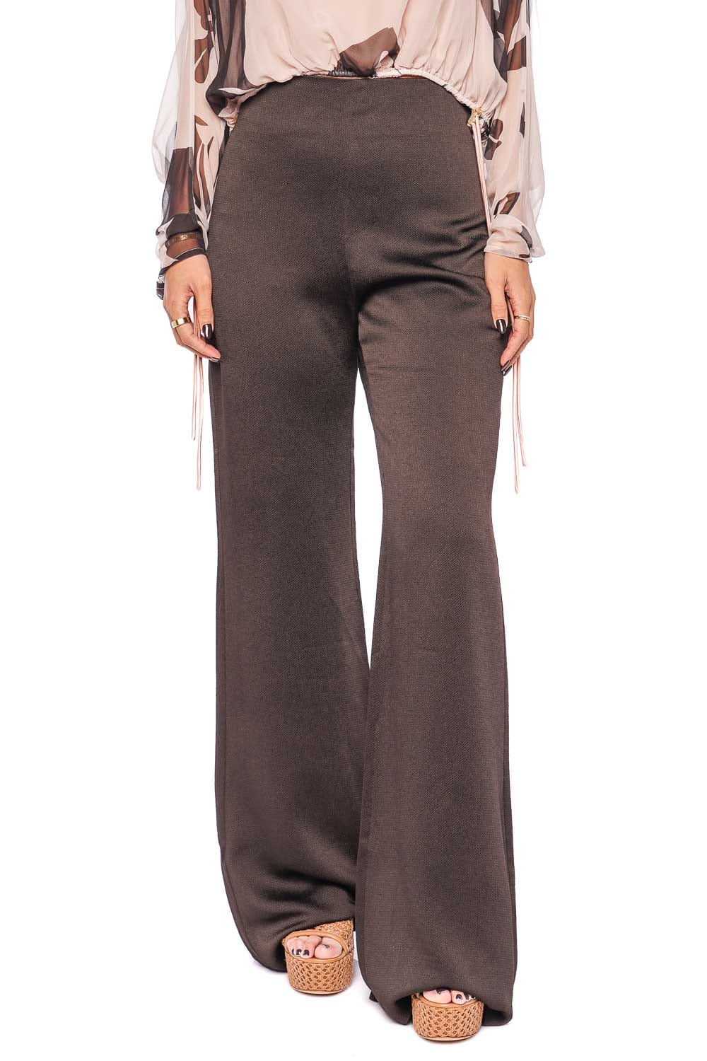 Silvia Tcherassi Palermo Brown Wide Leg Satin Pants