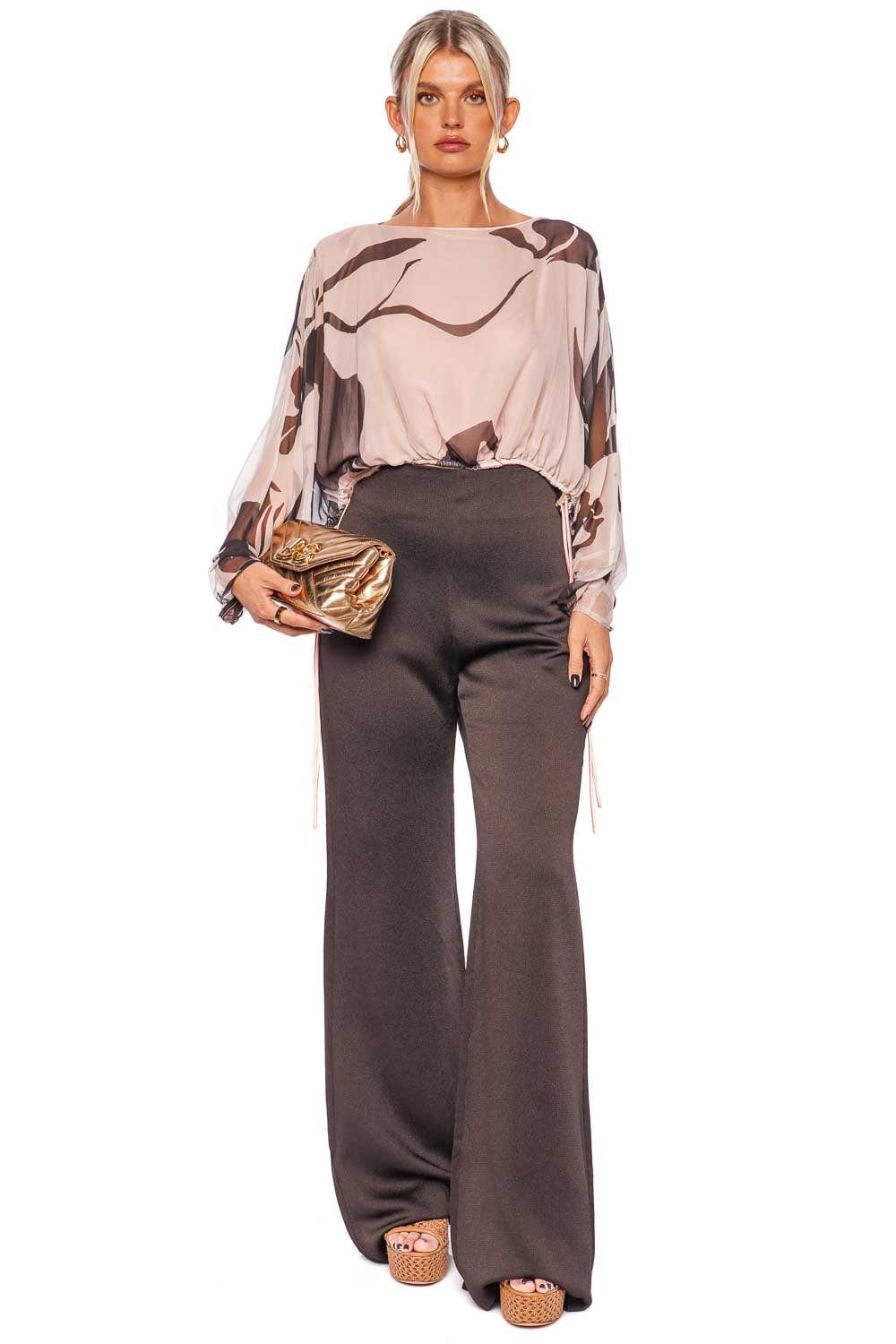 Silvia Tcherassi Palermo Brown Wide Leg Satin Pants