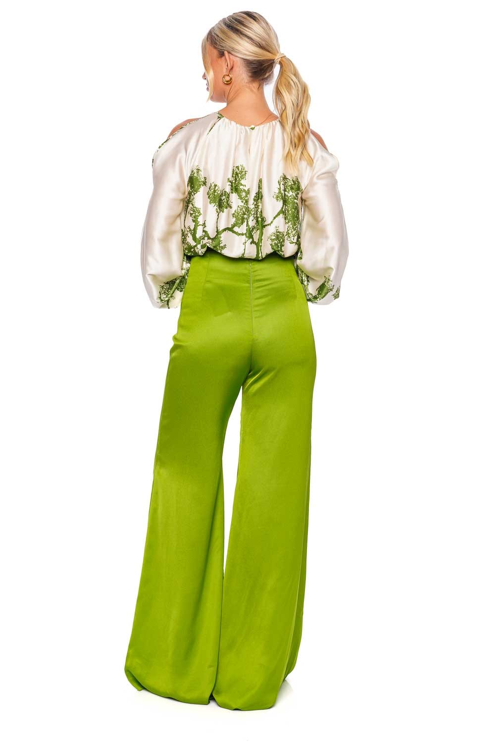 Silvia Tcherassi Elke Green Cyprus Cropped Stretch Silk Top