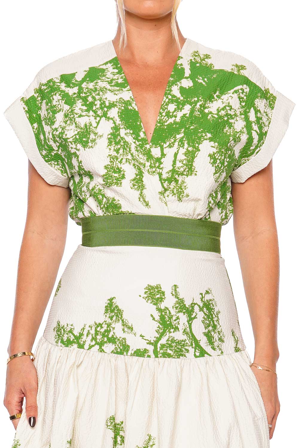 Silvia Tcherassi Metaponto Green Cyrus Crinkled Midi Dress