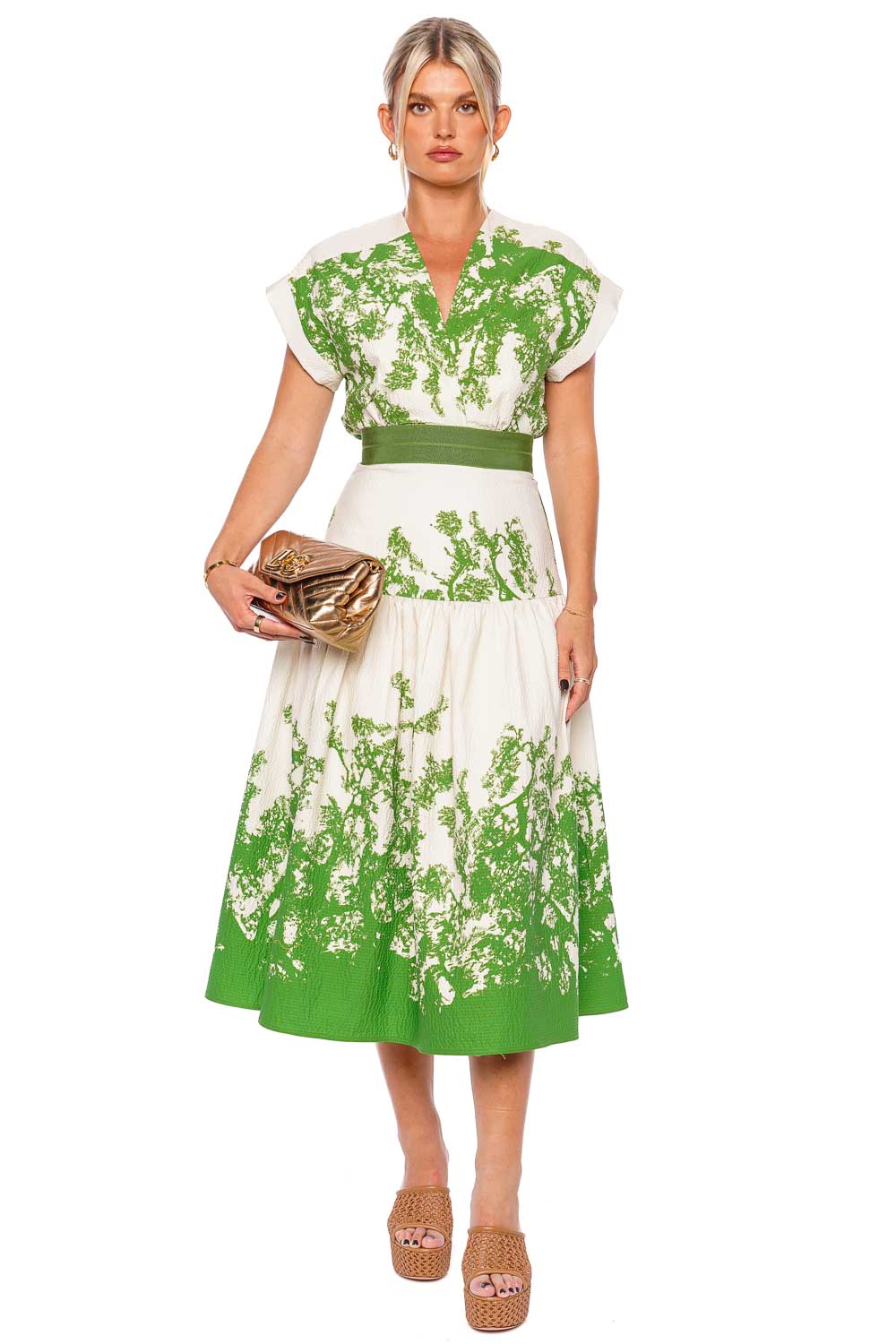 Silvia Tcherassi Metaponto Green Cyrus Crinkled Midi Dress
