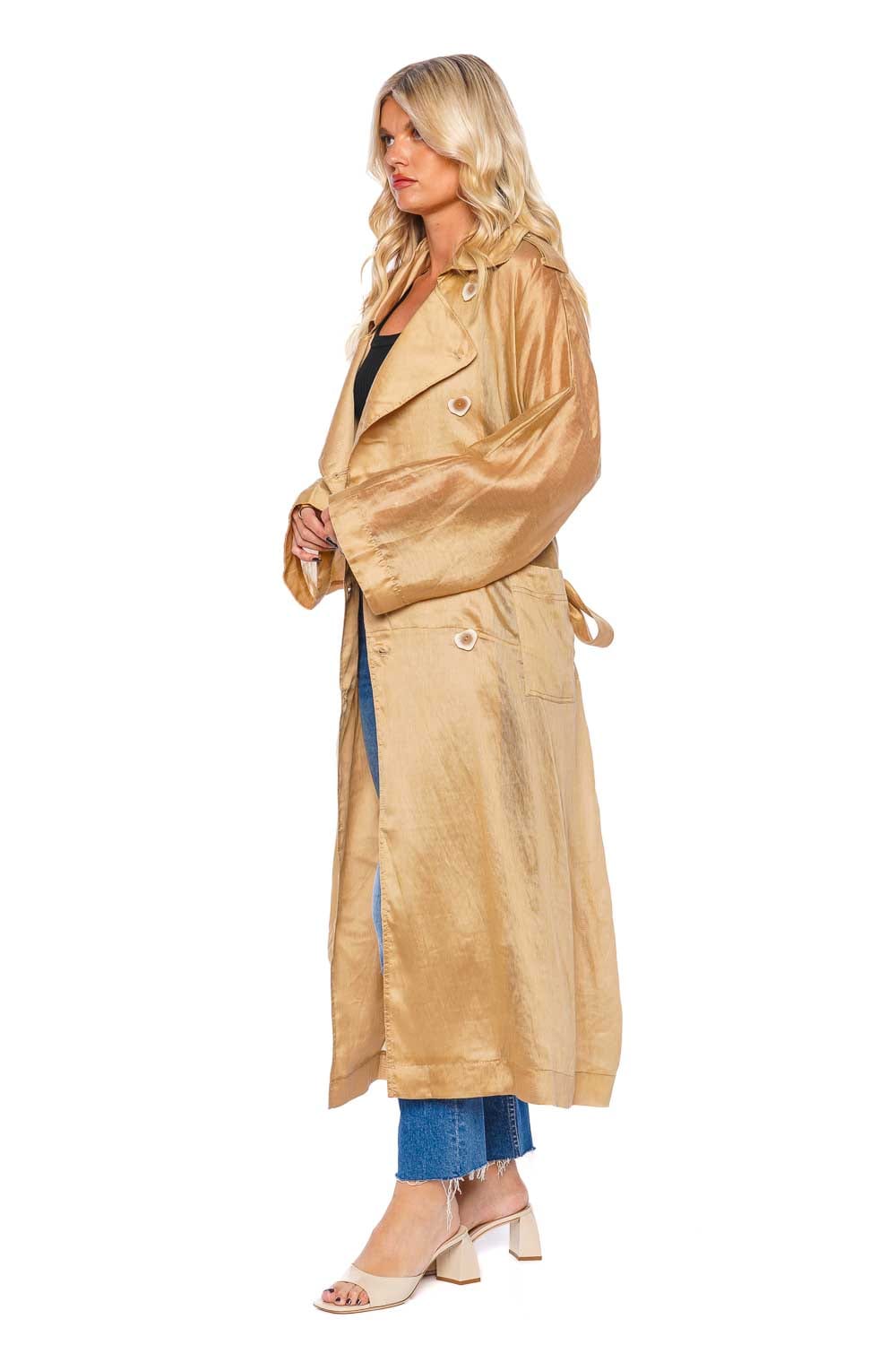 Aje. Harmony Sand Brown Oversized Sheer Coat