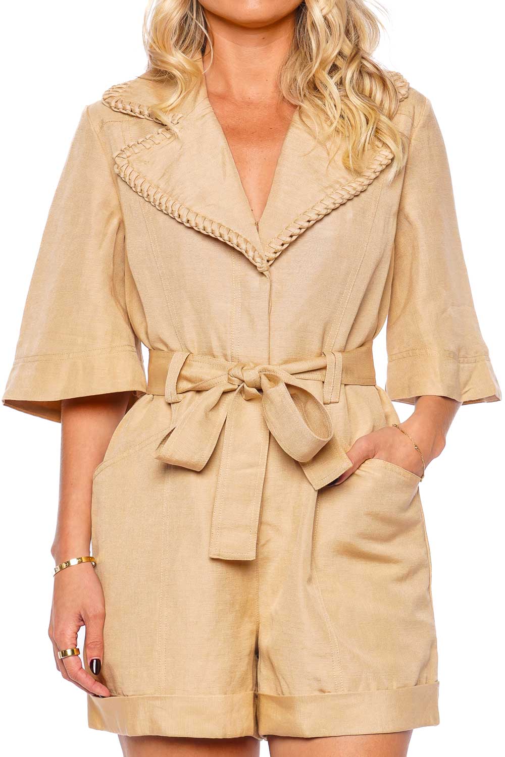 Aje. Tactile Whipstitch Belted Playsuit