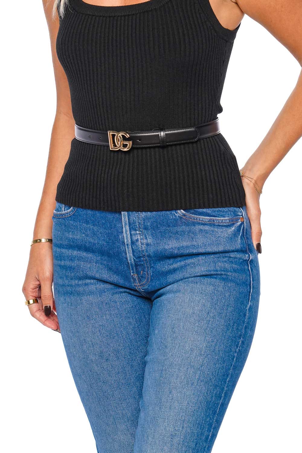 Dolce & Gabbana DG Logo Black Leather Belt