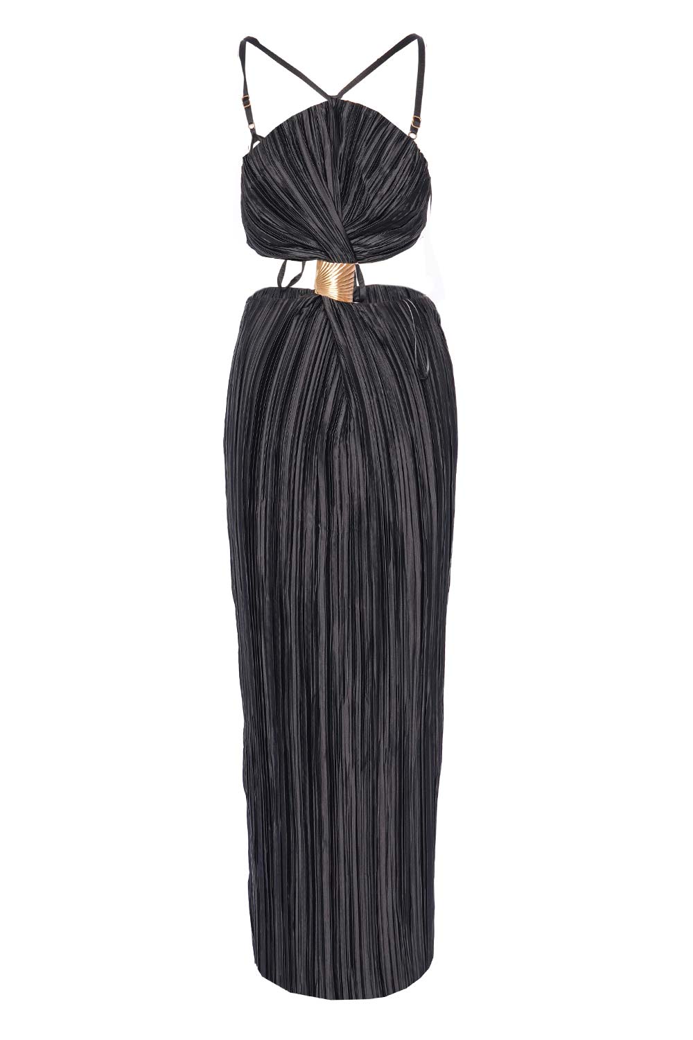 Cult Gaia Mitra Black Pleated Cut Out Gown