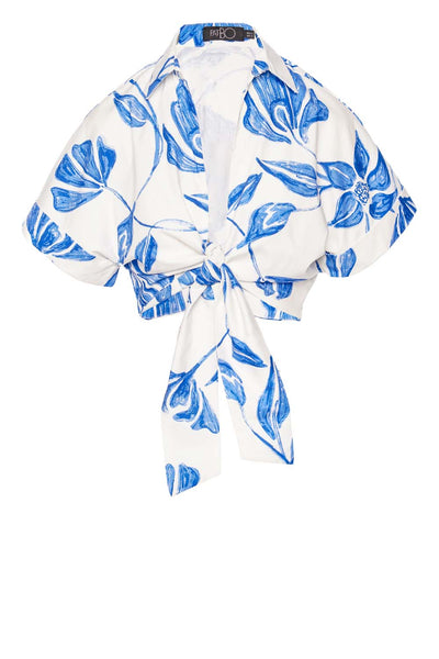 Nightflower Self-tie Cropped Cotton Top