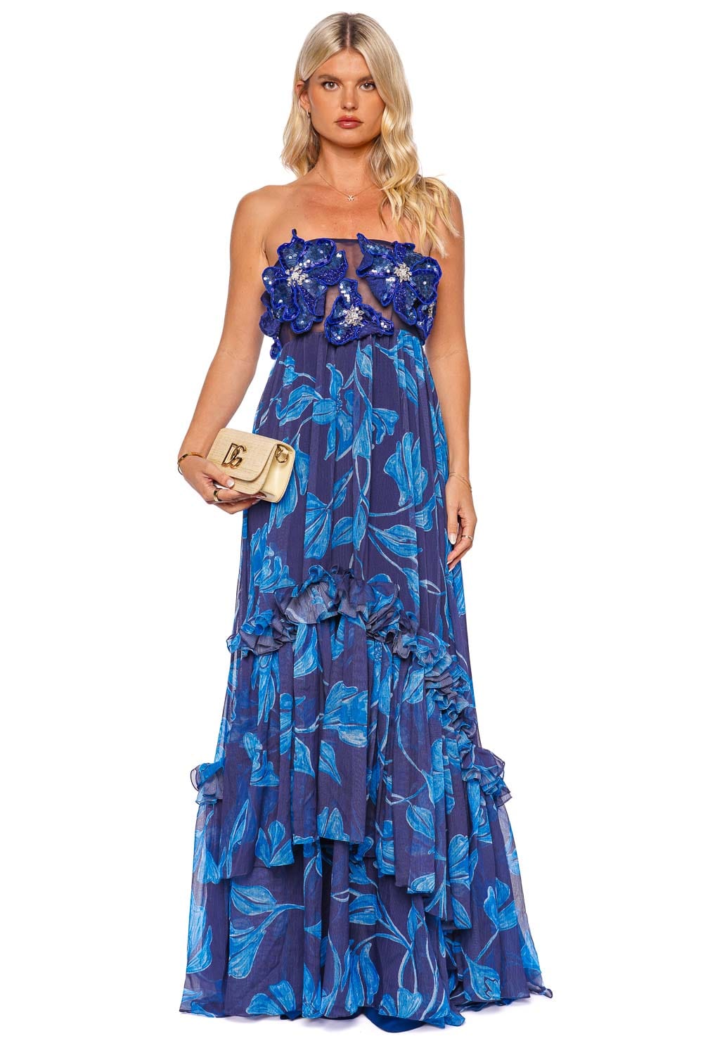PatBO Nightflower Beaded Strapless Gown