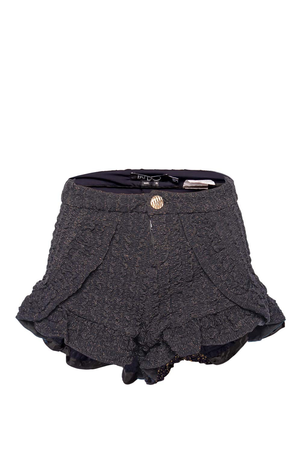 PatBO Black Crinkle Lurex Ruffled Shorts