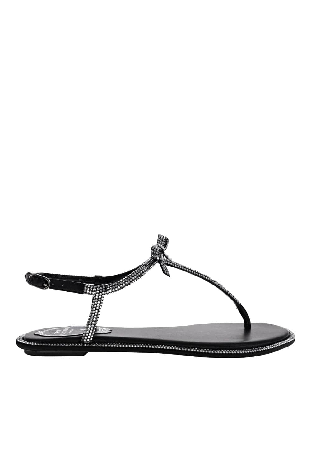 RENE CAOVILLA Black Crystal Bow Flat Sandal