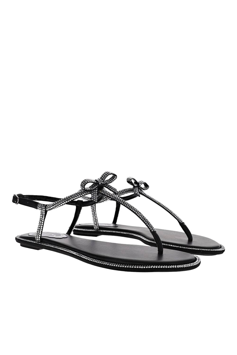 RENE CAOVILLA Black Crystal Bow Flat Sandal